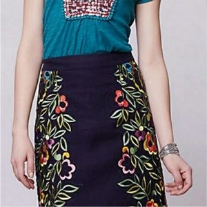 Moulinette Soeurs Blue Clematis Embroidered Linen Skirt Size 2